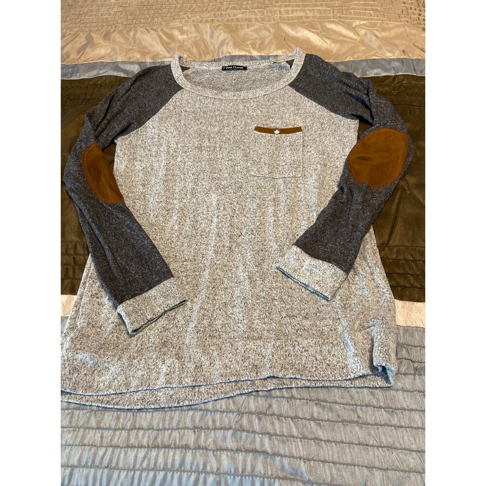 Pink Clover gray with  brown elbow patch sweater Size XS